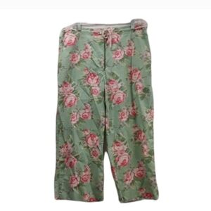 Vintage Lauren Ralph Lauren Green Floral Boho Hppie Granny Capri Pants Size 12
